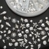 120Pcs/Pack Sliver Nail Art Decorations Mini Ocean Accessories Nail Art Rhinestones Silver Shell Conch Nail Charms Manicure Decor DIY Nail Decoration