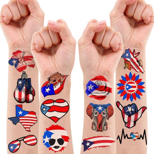Puerto Rico Temporary Tattoos Puerto Rican Party Decorations Favors Supplies Themed Cute Stickers 10 Sheets 100 PCS Gifts for Baby Girls Boys Class School Carnival