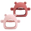 AULEGE 2 Pack Silicone Baby Teether Toy for Infants 3+ Months, Anti-Drop Silicone Baby Mitten Teether for Soothing Teething Pain Relief, Baby Chew Toys for Sucking Needs, BPA Free(Dark Pink, Red)