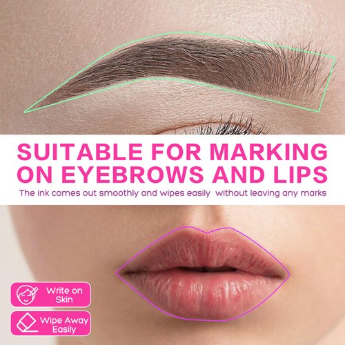 QUEEJOY Brow Mapping Pen, 3 Colors Eyebrow Lip Positioning Pen, Brow Gel Pen for Brow Mapping, Microblading Eyebrow Marker Pen, Eyebrow Permanent Makeup Position Mapping Mark Tools