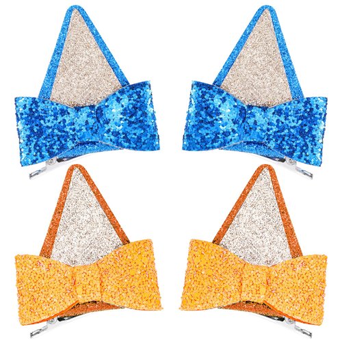 Blue Ears Hair Clips, Mabor 2 Pair Hair Pin Barrettes Hair Accessories for Halloween Costume Birthday Decorations Theme Party Supplies Cosplay for Boys and Girls (Blue and Orange)