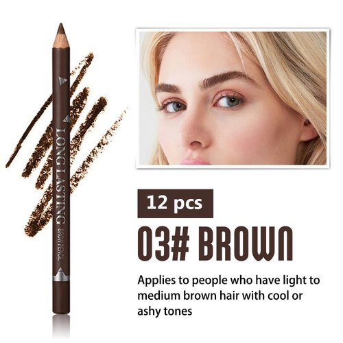 12Pcs brow pencil, wooden hard-core eyebrow pencils, eyebrow pencil medium brown, eyebrow and eyeliner pencils, waterproof and sweat-proof, beginner makeup eyebrow pencil, medium brown