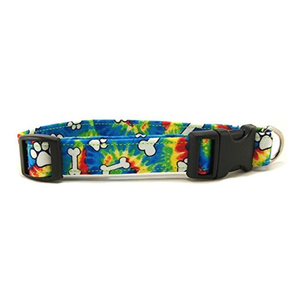 K9 Bytes Rainbow Tie Dye Bones & Paws Soft Adjustable Dog Collar with Quick Release Buckle Small.
