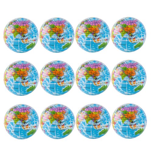 Dicanence Globe Stress Balls, 12 Pack 2.5" Inch Anti Stress Earth Balls for Kids and Adult, Stress Relief Earth Balls Sponge Educational Toys for Party Favors Birthday Gift (1)