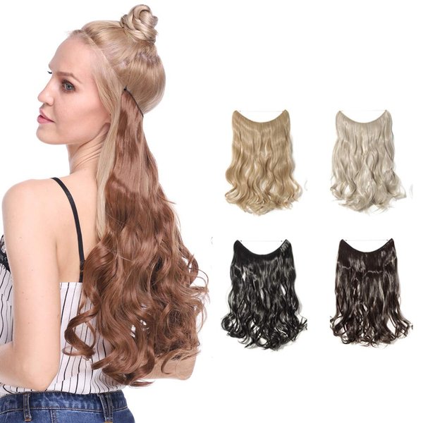 S-noilite Best Synthetic Hair Extensions Curly Full Head Invisible Wire Secret String No Clips in Hair Extensions Secret Fish Line Hairpieces For Women And Girls(20", sandy blonde & bleach blonde)