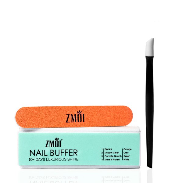 ZMOI Pro Nail Buffer Set –Luxurious Shine Korean 4-Way Nail Buffing Block, Cuticle Pusher, and Mini Nail File Kit – for Natural Shine Nails – Manicure/Pedicure Tools for Home and Salon