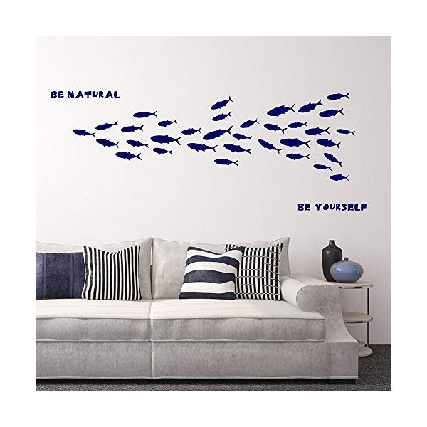 40 Pieces Fish Wall Decals for Nursery, Vinyl Wall Stickers for Kids Room, Bedroom, Bathroom, School, Nautical Marine Interior Decoration, BE Nature, BE Youself Quote Wall Decals(A30) (Blue)