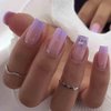 Foccna Purple Press on Nails Bling Fake Nails Square Cute Women's Bling False Nails Daily Wear Artificail Nails for Women and Girls-24Pcs