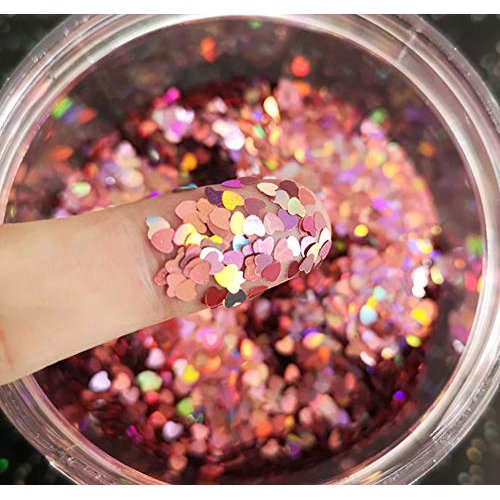Heart Glitter Confetti 2mm Heart-Shaped Confetti Laser Sequins for Party Decoration, DIY Crafts, Premium Nail Art, Body Art Eye Bling - 10g,Holographic Pink