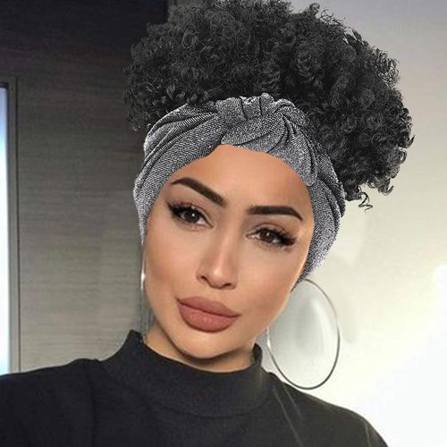 Aisaide Headband Wigs for Black Women Scarf Wigs, Short Kinky Curly Headband Black Wigs with Headband Attached Black Womens Wig Half Wigs for Black Women Curly Natural Hair Wig