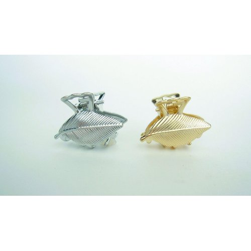 Generic Small mini gold or silver metal leaf hair claw clip (Primary color: Gold), 1 Count (Pack of 1)