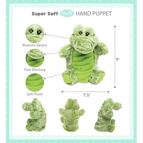 DolliBu Alligator Plush Hand Puppet For Kids - Soft Plush Stuffed Animal Hand Puppet Toy for Puppet Show Games Puppet Theaters for Kids, Adult Cute Puppets Educational Toy to Teach Children & Toddlers