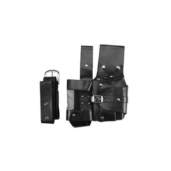 Professional Salon Hairdressing Pouch, PU Leather Hair Care Styling Tools Waist Bag with Belt for Hairdressers (Black)