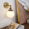 Pathson Industrial Wall Sconce with White Globe, Brass Bathroom Vanity Light with On Off Switch, Vintage Wall Light Fixtures for Living Room Loft Hallway