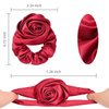 Yonchic 3-Piece Rose Satin Silk Scrunchies, Flower Elastics Hair Tie for Women Jewelry Rubber Band Ponytail Holders for Girls, Hair Accessories (Red, Black)
