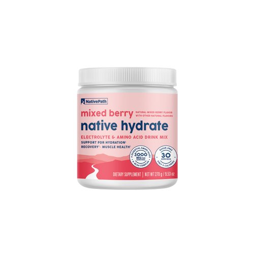 NativePath Native Hydrate, Zero Sugar, Electrolytes Powder with BCAAs, Mixed Berry Hydration Powder, Keto & Paleo Friendly, 30 Servings