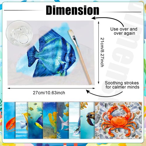 Glenmal 20 Pcs Dementia Products for Elderly Alzheimers Activities Ocean Life Reusable Water Painting Pads with 1 Painting Brush for Elderly Drawing Gifts