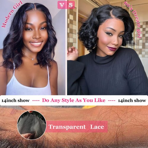 Bob Wig Human Hair 13x4 HD Lace Front Wigs Human Hair 14 Inch Glueless Transparent Lace Frontal Bob Wigs 200% Density 12A Brazilian Short Bob Wigs for Women Pre Plucked with Baby Hair Human Hair Wig