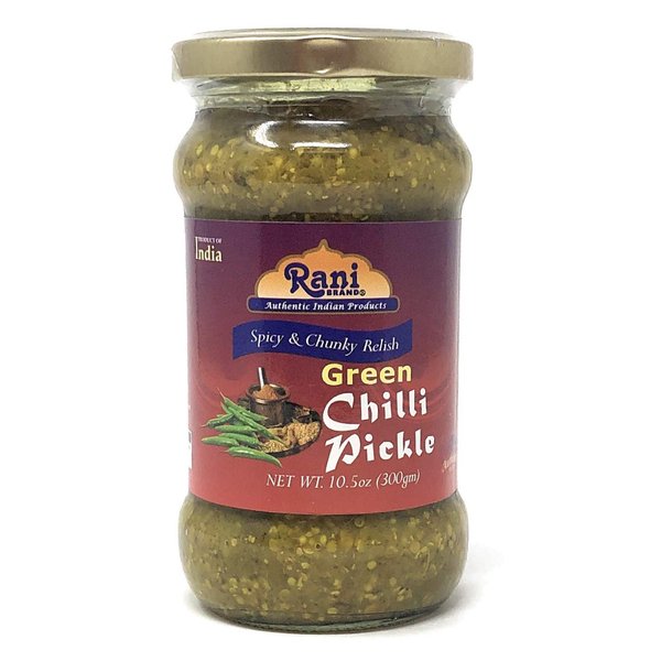 Rani Green Chilli Pickle Hot (Achar, Spicy Indian Relish) 10.5oz (300g) Glass Jar ~ Vegan | Gluten Free | NON-GMO | No Colors | Popular Indian Condiment, Indian Origin