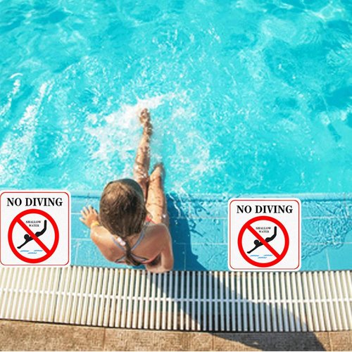 Swimming No Diving Shallow Water Pool Warning Stickers Pools Safety Marker 6 Pieces No Diving Safety Stickers 6 In with Vinyl Depth Markers Pool Warning Sticker