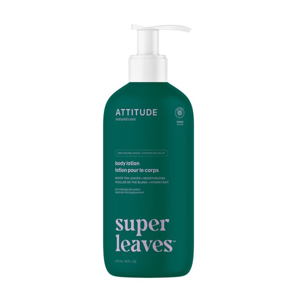 ATTITUDE Body Lotion, EWG Verified Moisturizer, Vegan Skin Care Products, Non-Greasy, Hydrating for Dry Skin, Cruelty Free, Moisturizing, White Tea Leaves, 16 Fl Oz