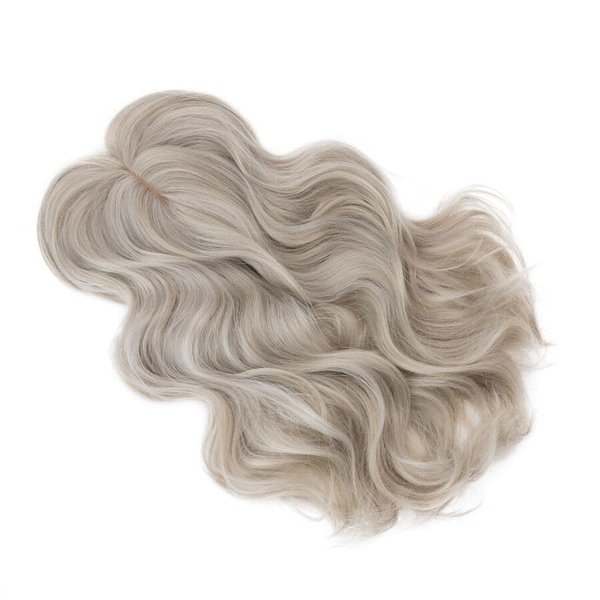 TESSHAIR Hair Toppers for Women Long Wavy Hair Toppers for Women 18inch Toppers Hair Pieces for Women Mixed Grey Clip in Hair Topper with Bang Synthetic Wig Toppers for Thinning Hair