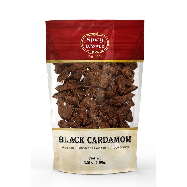 Black Cardamom Pods 3.5 Oz Bag (100gm) | Whole Kali Elaichi Indian Spice by Spicy World