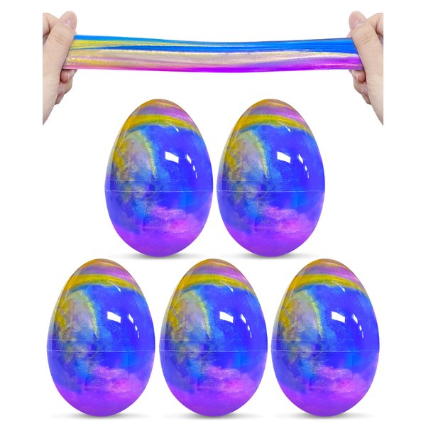 Greingways 5 Pack Prefilled Easter Eggs Galaxy Slime Toys, Easter Egg Fillers Slime Eggs, Stress Relief Christmas Stocking Stuffers Gifts Party Favors for Teens Kids Boys Girls (Blue+Purple+Gold)