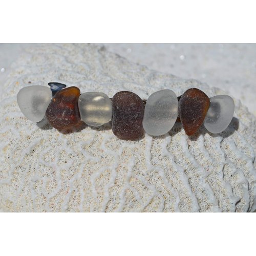 Genuine Brown and Frosted Sea Glass French Barrette Hair Clip