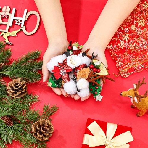 18 Pieces Christmas Hair Clips Christmas Organza Bags Set Hair Accessories Xmas Small Gifts Hairpins Jewelry Candy Gift Bags Mini Drawstring Bags for Women Girls Winter Wedding Christmas Party