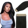 Lashey Tape in Hair Extensions Human Hair for Black Women Kinky Straight Tape in Hair Extensions Natural Black 14 Inch 50g/pack 20pcs Real Natural Human Hair for Women