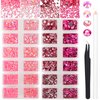 AUREHEN 15000PCs 2-6MM Pink Series Resin Flat Back Rhinestones, Round Non Hotfix Jelly & Silver Bottom Resin Rhinestones Nail Gems Stones with Tweezer & Picker Pen for Nail Art Tumblers & DIY Crafts