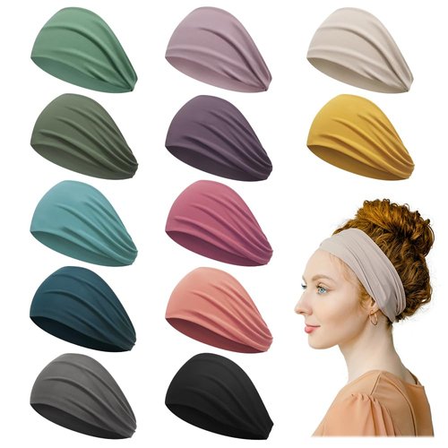 Z-CHARMMY Head Bands for Women's Hair Non Slip, Wide Headbands for Women, Sweat Headbands for Women Workout, 12 Pieces