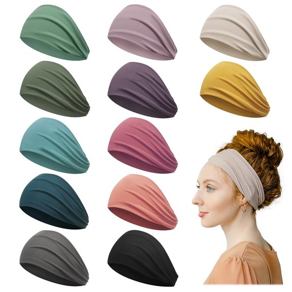 Z-CHARMMY Head Bands for Women's Hair Non Slip, Wide Headbands for Women, Sweat Headbands for Women Workout, 12 Pieces