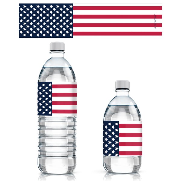 USA Patriotic Party Water Bottle Labels - American Flag Theme (24 Stickers)