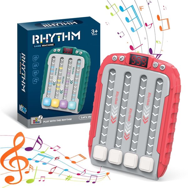 Rhythm Game Machine for Kids, Quick Push Popular Games Handheld Puzzle Game Console with Music and Lights, Fidget Game Toys for Children Aged 3-12 Years Old (Red)