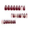 Almond Press on Nails French Tip Fake Nails Gold Glue on Nails Medium False Nails with Charms Cross 3D Nail Gems Rhinestones Peal Moon Nail Gems Design Red Nails Press on Acrylic Nails for Women Girls