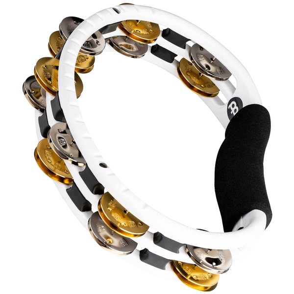 Meinl Percussion Traditional Tambourine, Handheld Half-Moon Shape with Synthetic Frame — NOT Made in China — Double Row Dual Alloy Jingles, 2-Year Warranty (TMT1M-WH)
