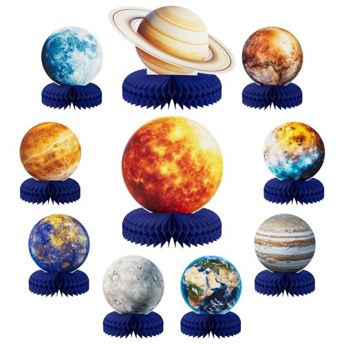 Adeyoo 10Pcs Space Solar System Themed Honeycomb Centerpieces for Table Party Decorations,Outer Space Party Decor Planet Honeycomb Galaxy Decoration for Baby Shower Birthday Party Supplies