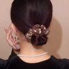 AsggBah 3pcs Premium Hair Elastic Scrunchies with Flower & Pearl Deco Elegant Hair Ties Hair Band Hair Accessory for Ponytail Hairball (Red+Purple+Brown)