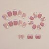 French Tip Press on Nails Short Petite Fake Nails Square Matte False Nails with Flower Designs Acrylic Nails Cute Extra Short Pink Glue on Nails Reusable Artificial Stick on Nails for Women Girls