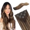 FUBILI Clip in Hair Extensions Balayage Chocolate Brown to Caramel Blonde Real Human Hair Extensions 20 Inch 7pcs 120g Remy Hair Extensions for Women Clip Extensions Full Head Straight Hair