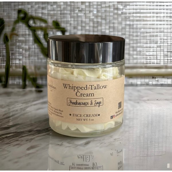 Whipped Tallow Face & Body Cream- Vitamin A, D, E, K & B1- Organic Grassfed Tallow & Olive Oil-Anti-Wrinkle Cream-Intense Hydration (Lavender)