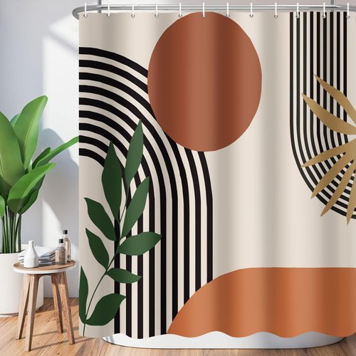ChloropLastid Boho Shower Curtain for Bathroom Mid Century Modern Bohemian Abstract Geometric Fabric Waterproof Bathroom Shower Curtains Set 72x72 Inch