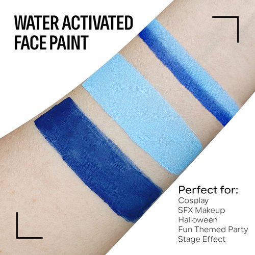 FREEORR Blue Face Body Paint Makeup Foundation 30g, Water Activated Dark/Baby Blue Cream to Powder Face Body Paint Makeup for Halloween Costume Cosplay Theater Stage Dress-Up Makeup