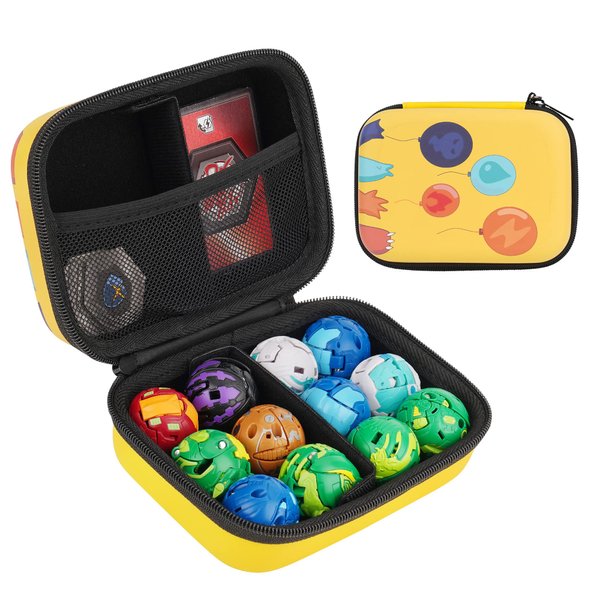 TONYLAIJIANTAO Toy Storage Organizer Case Compatible with Bakugan Armored Alliance Collectible Action Figures, BakuCores, Bakugan Ultra and Trading Cards (Case Only) (Yellow-A)