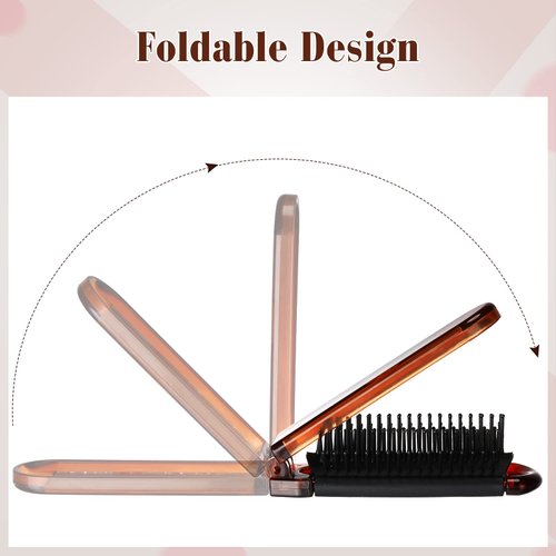 4 Pcs Folding Hair Brush with Mirror Portable Mini Hair Brush Small Compact Pocket Hair Comb for Family School Travel Car Gym Wig Bag Purse Gift Women Kids (Tortoiseshell)
