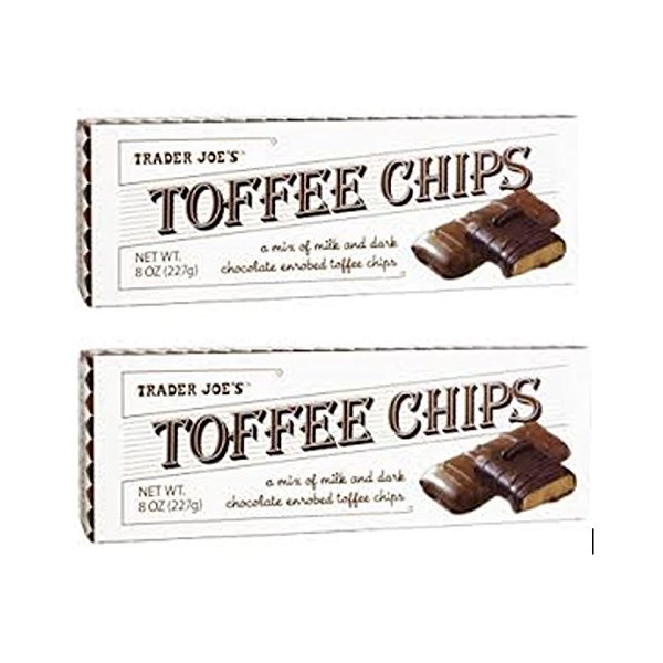 Trader Joes Toffee Chips - Mix of Milk and Dark Chocolate (2 Pack) 8 Oz