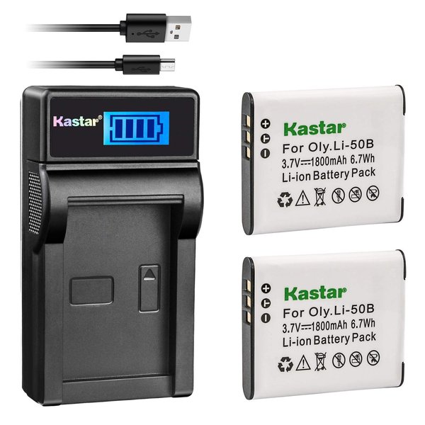 Kastar Battery (X2) & LCD USB Charger Replacement for Panasonic VW-VBX090, Olympus Li-50B Work with Panasonic HX-WA03, HX-WA2, HX-WA20, HX-WA3, HX-WA301 Digital Cameras