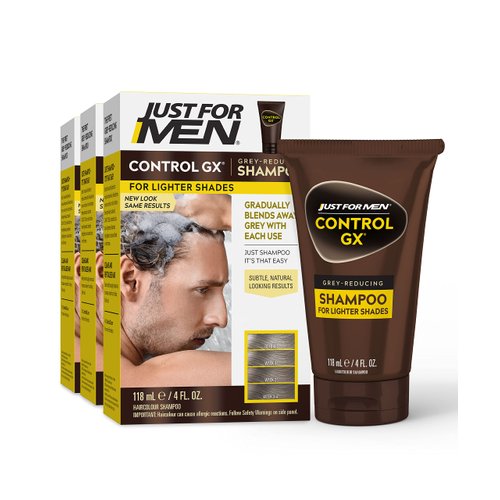 Just for Men Control GX Grey Reducing Shampoo for Lighter Shades of Hair, Blonde to Medium Brown, Gradual Hair Color, 4 Fl Oz - Pack of 3 (Packaging May Vary)